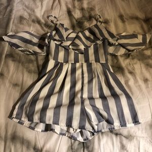 Blue & white striped romper